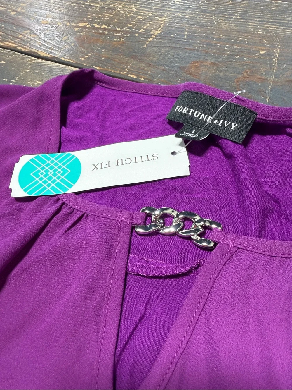 FORTUNE + IVY Wallingford Keyhole Blouse Purple - L - Picture 12 of 12